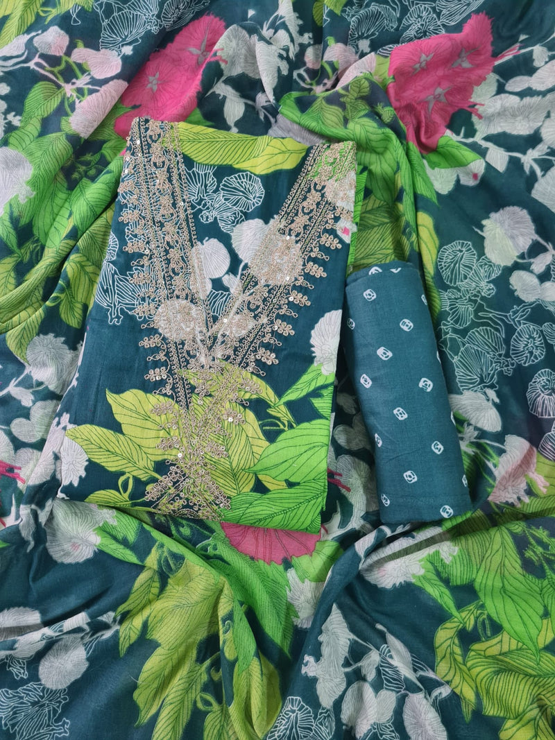 Modern Super Cotton Printed Unstiched Dress Material With Cotton Dupatta