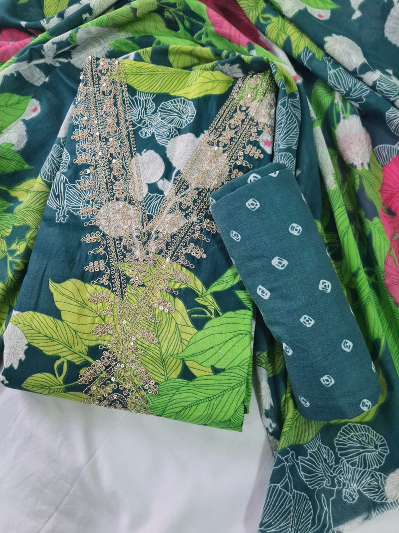 Modern Super Cotton Printed Unstiched Dress Material With Cotton Dupatta