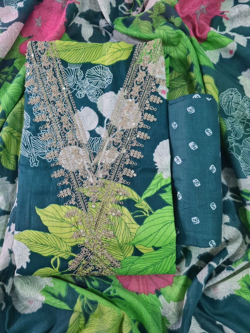 Modern Super Cotton Printed Unstiched Dress Material With Cotton Dupatta