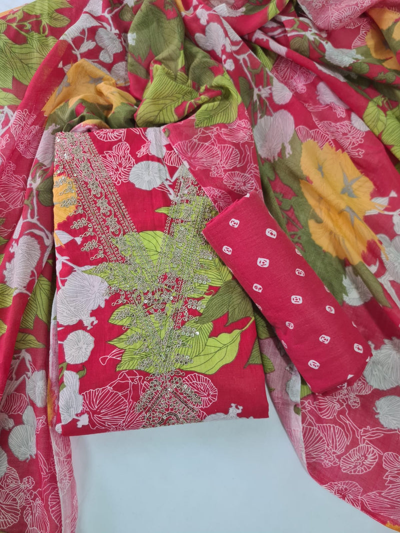 Modern Super Cotton Printed Unstiched Dress Material With Cotton Dupatta