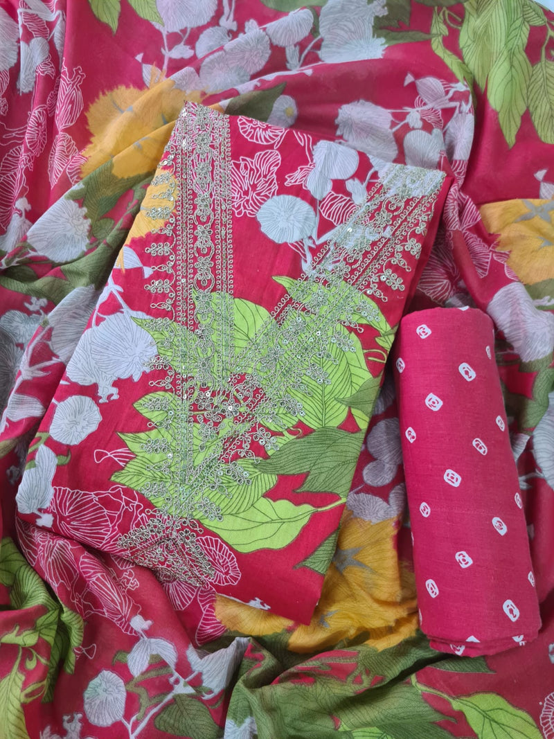 Modern Super Cotton Printed Unstiched Dress Material With Cotton Dupatta