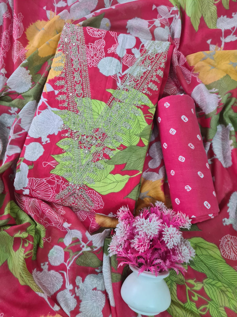 Modern Super Cotton Printed Unstiched Dress Material With Cotton Dupatta
