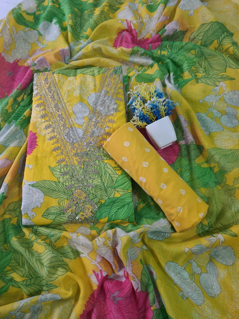 Modern Super Cotton Printed Unstiched Dress Material With Cotton Dupatta