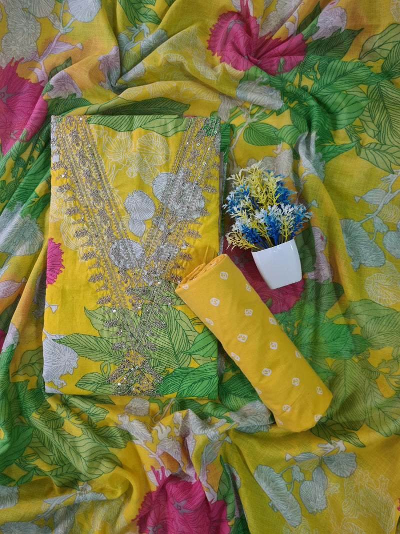 Modern Super Cotton Printed Unstiched Dress Material With Cotton Dupatta