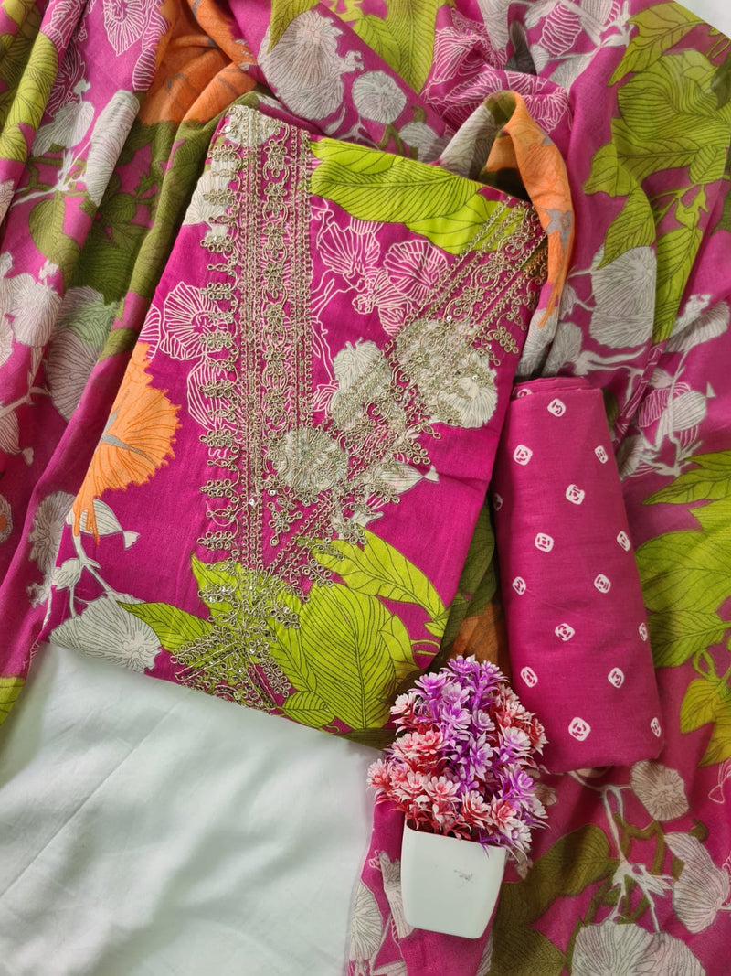 Modern Super Cotton Printed Unstiched Dress Material With Cotton Dupatta