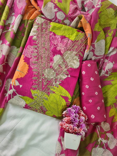 Modern Super Cotton Printed Unstiched Dress Material With Cotton Dupatta