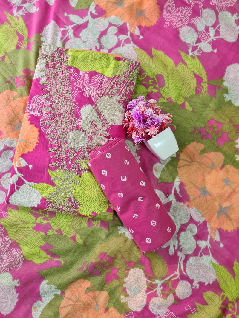 Modern Super Cotton Printed Unstiched Dress Material With Cotton Dupatta