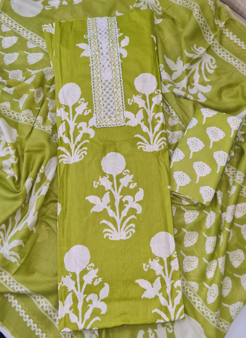 Modern Super Cotton Printed Unstiched Dress Material With Cotton Dupatta