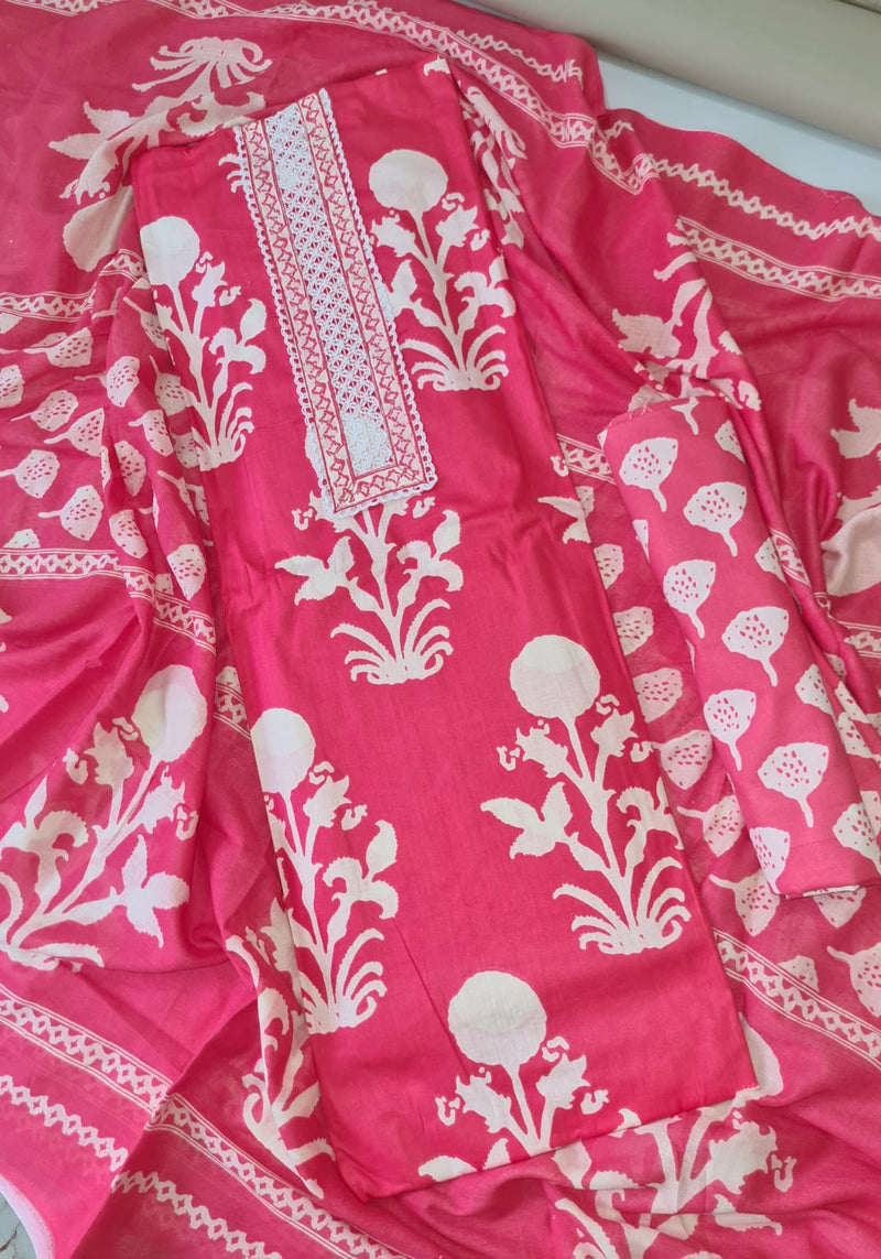 Modern Super Cotton Printed Unstiched Dress Material With Cotton Dupatta