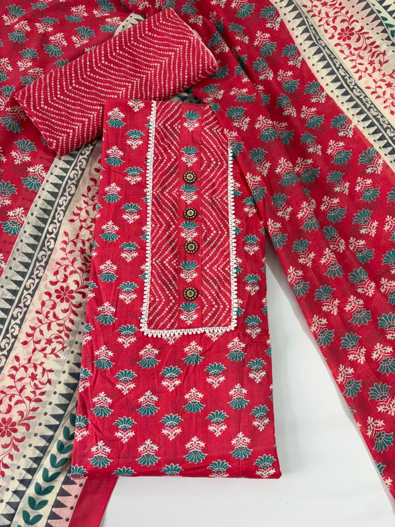 Modern Super Cotton Printed Unstiched Dress Material With Cotton Dupatta