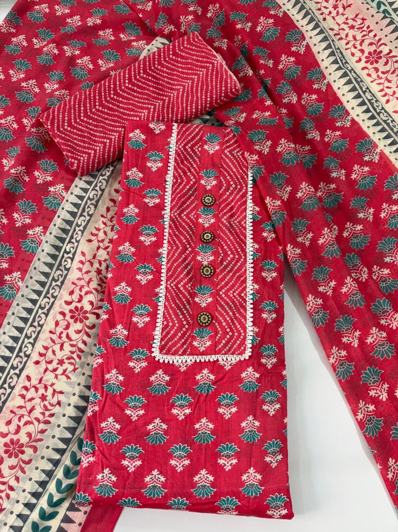 Modern Super Cotton Printed Unstiched Dress Material With Cotton Dupatta