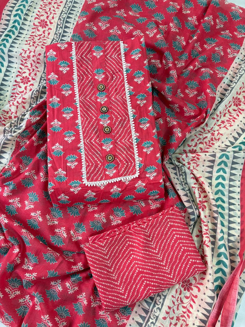 Modern Super Cotton Printed Unstiched Dress Material With Cotton Dupatta