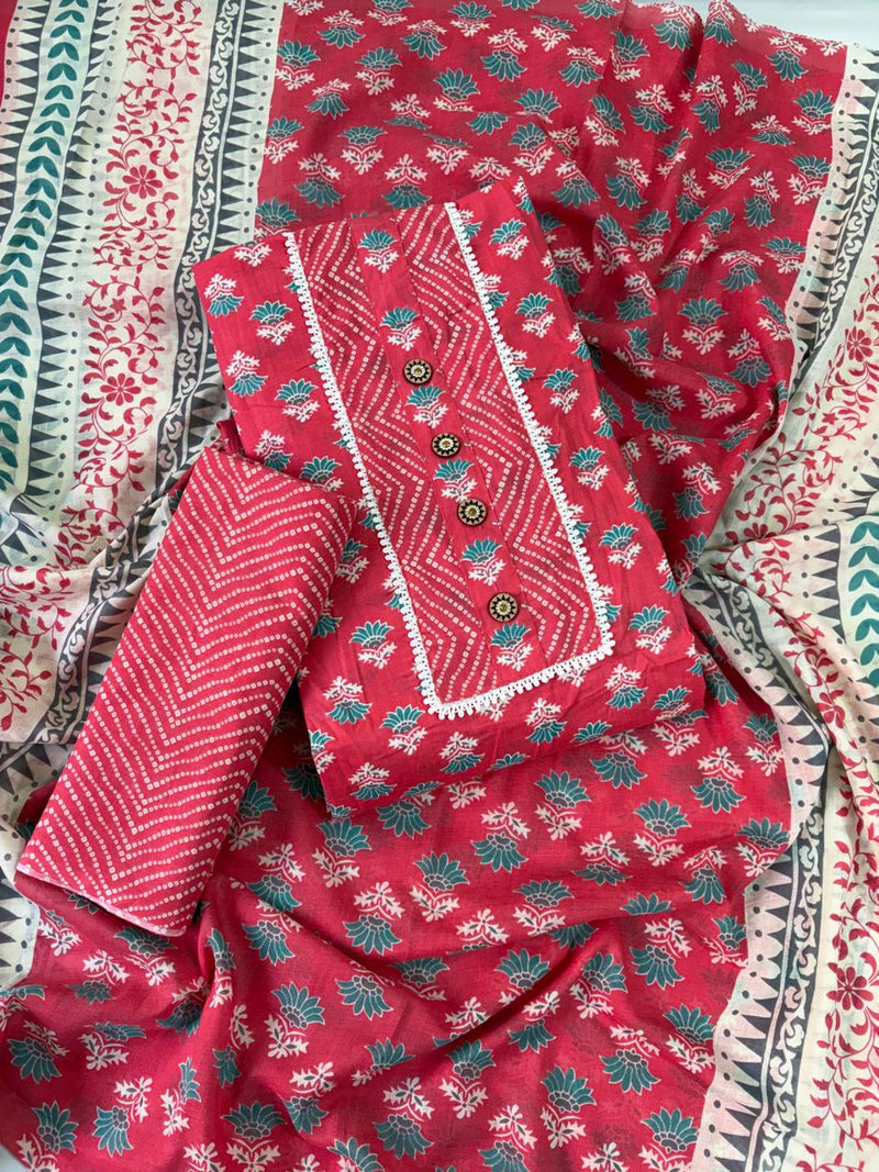 Modern Super Cotton Printed Unstiched Dress Material With Cotton Dupatta