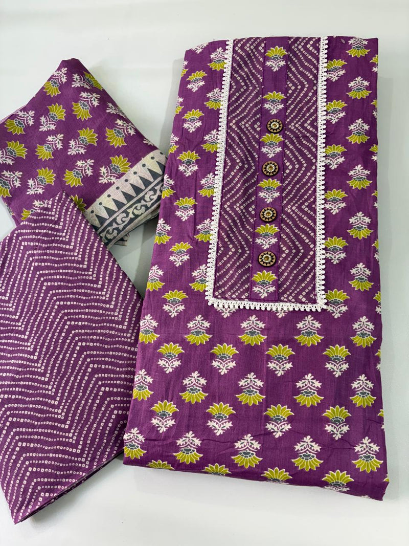 Modern Super Cotton Printed Unstiched Dress Material With Cotton Dupatta