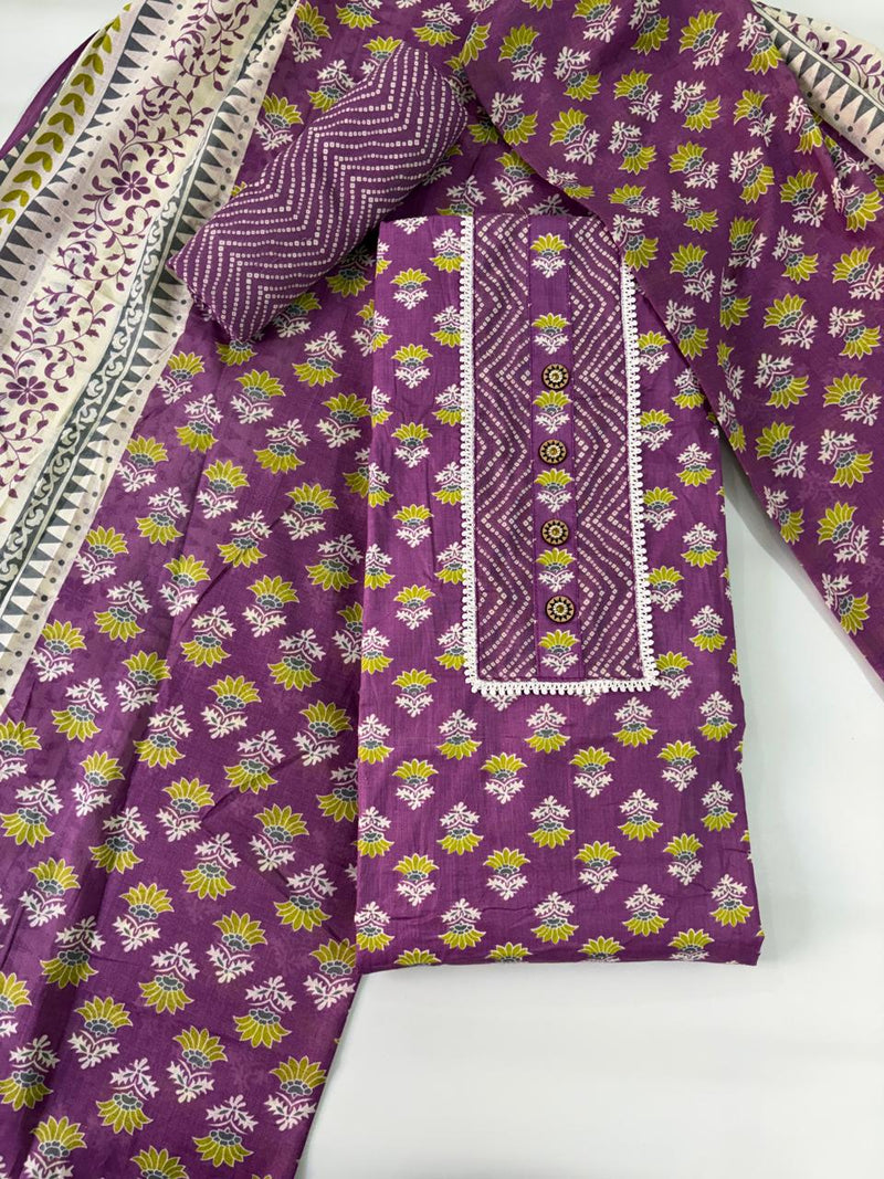 Modern Super Cotton Printed Unstiched Dress Material With Cotton Dupatta