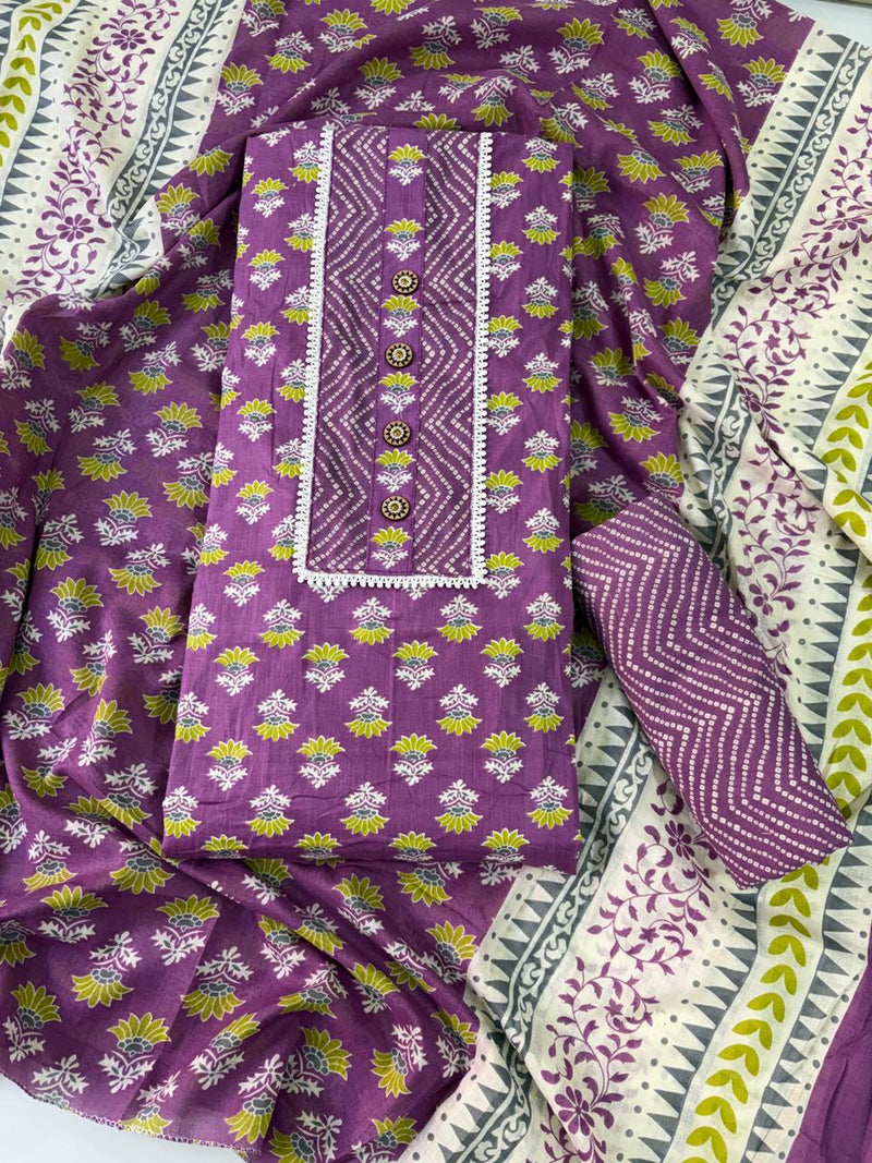 Modern Super Cotton Printed Unstiched Dress Material With Cotton Dupatta