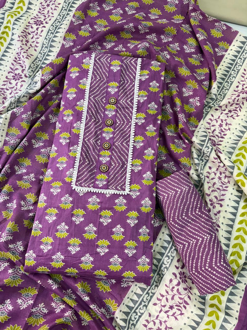 Modern Super Cotton Printed Unstiched Dress Material With Cotton Dupatta