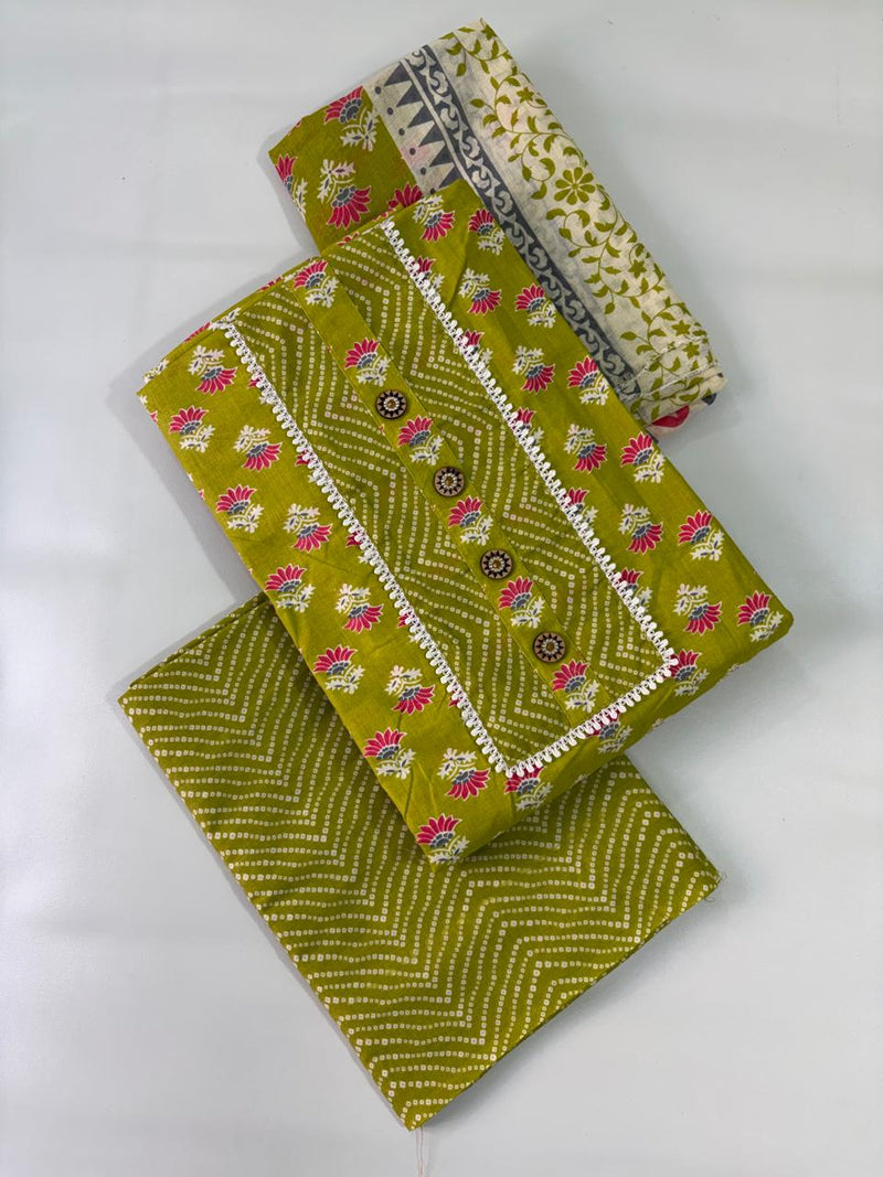 Modern Super Cotton Printed Unstiched Dress Material With Cotton Dupatta