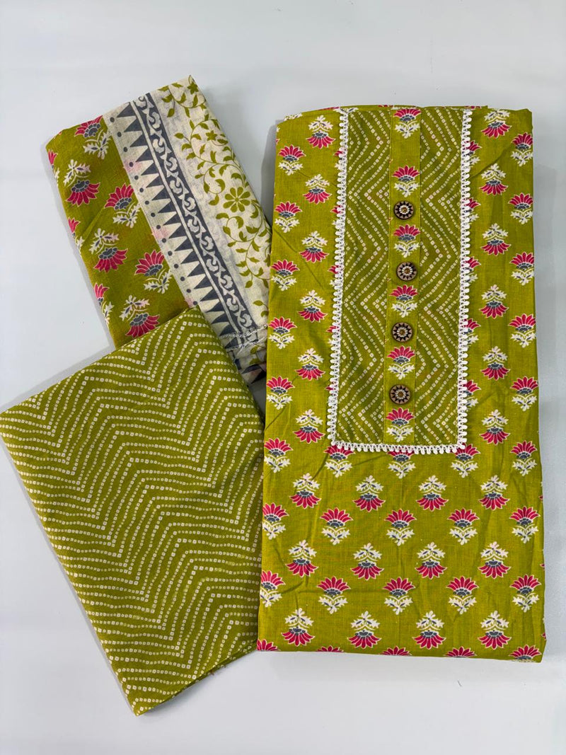 Modern Super Cotton Printed Unstiched Dress Material With Cotton Dupatta