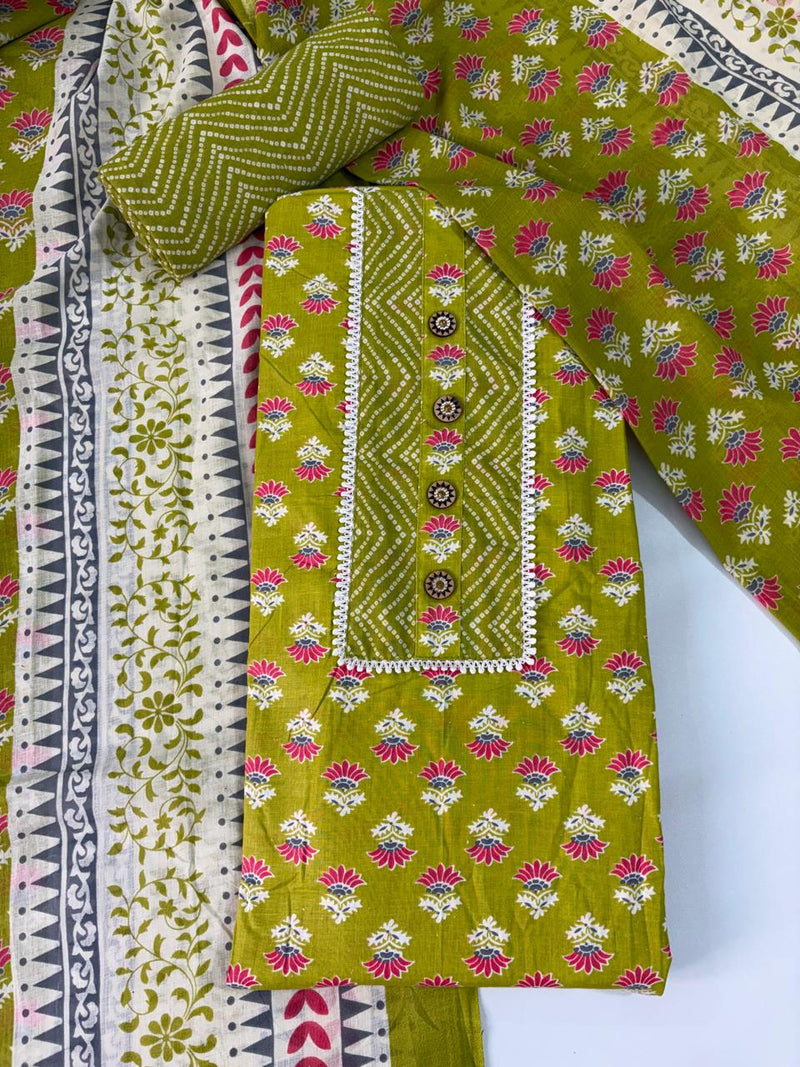 Modern Super Cotton Printed Unstiched Dress Material With Cotton Dupatta