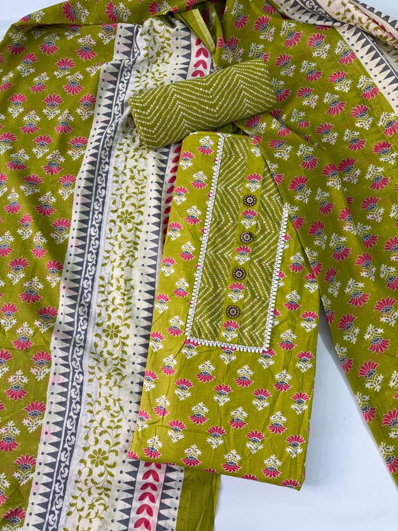 Modern Super Cotton Printed Unstiched Dress Material With Cotton Dupatta