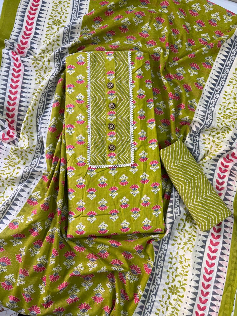 Modern Super Cotton Printed Unstiched Dress Material With Cotton Dupatta