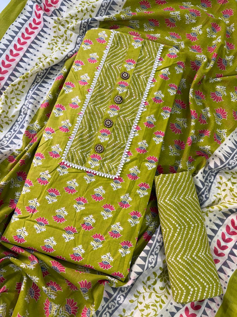 Modern Super Cotton Printed Unstiched Dress Material With Cotton Dupatta