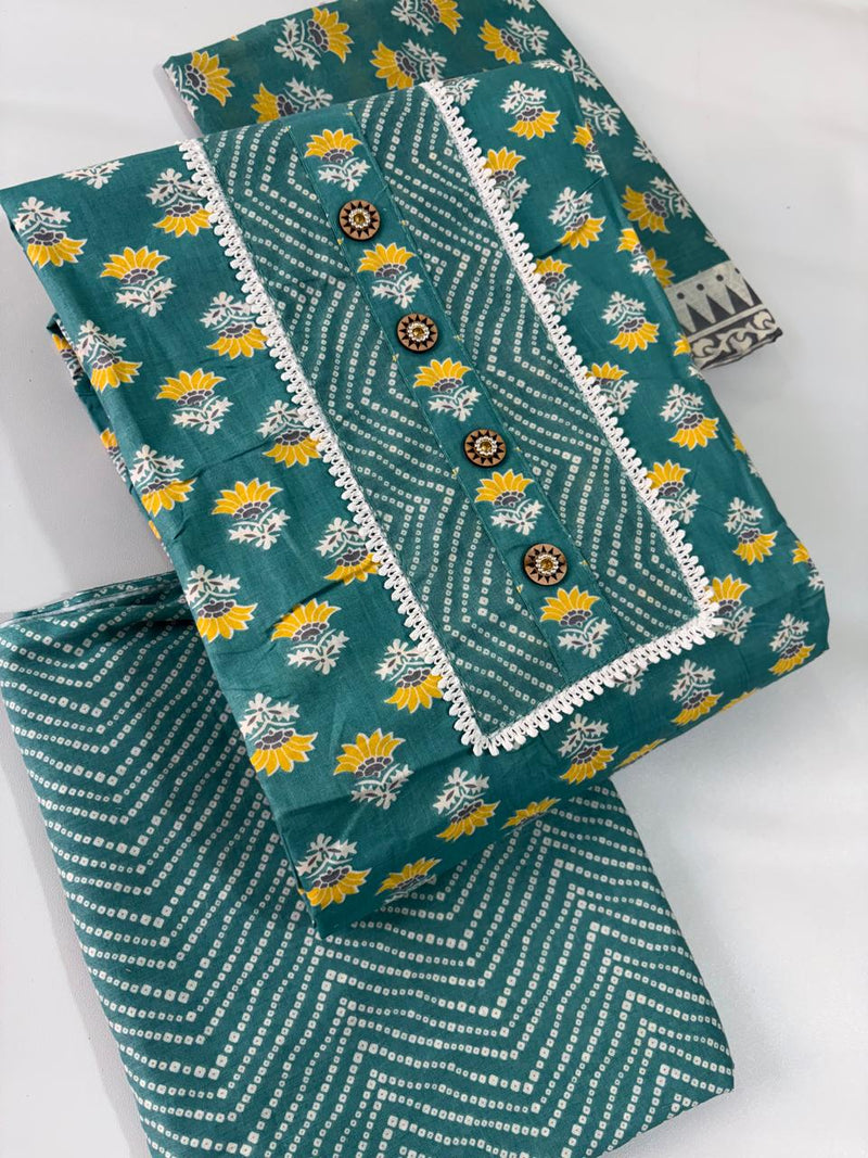 Modern Super Cotton Printed Unstiched Dress Material With Cotton Dupatta