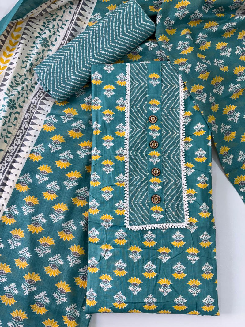 Modern Super Cotton Printed Unstiched Dress Material With Cotton Dupatta