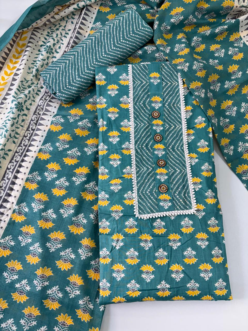 Modern Super Cotton Printed Unstiched Dress Material With Cotton Dupatta