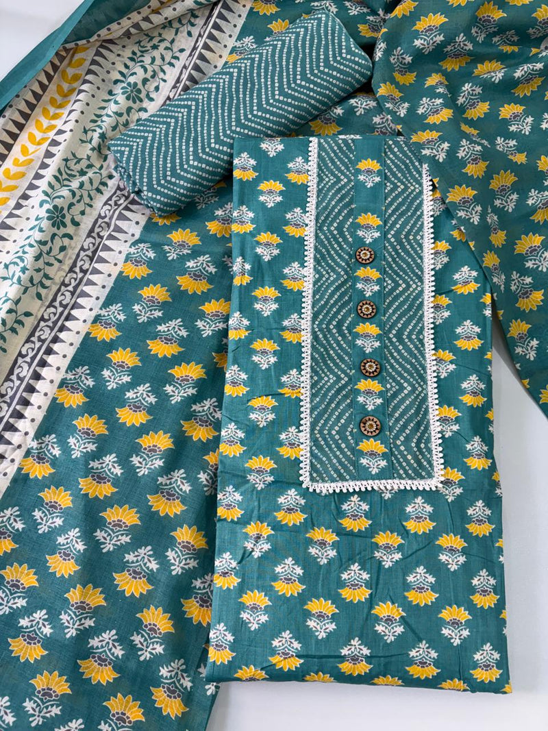 Modern Super Cotton Printed Unstiched Dress Material With Cotton Dupatta