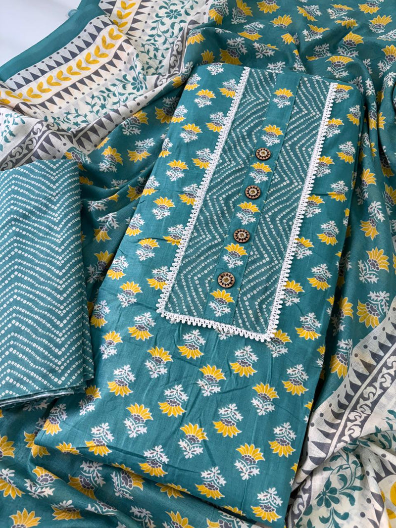 Modern Super Cotton Printed Unstiched Dress Material With Cotton Dupatta