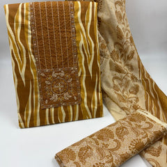 Morden Super Printed Suit Set with Embroidered Panel & Matching Dupatta