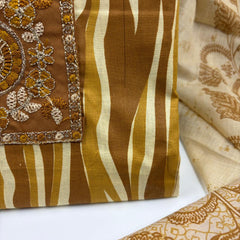 Morden Super Printed Suit Set with Embroidered Panel & Matching Dupatta