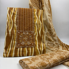 Morden Super Printed Suit Set with Embroidered Panel & Matching Dupatta