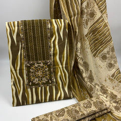 Morden Super Olive Green Printed Suit Set with Embroidered Panel & Designer Dupatta