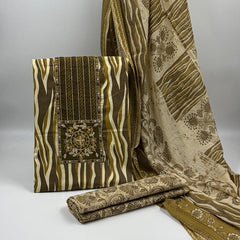 Morden Super Olive Green Printed Suit Set with Embroidered Panel & Designer Dupatta