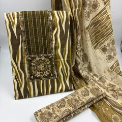 Morden Super Olive Green Printed Suit Set with Embroidered Panel & Designer Dupatta