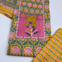 Morden Super Yellow Floral Printed Cotton Unstitched Suit Set with Dupatta
