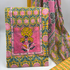 Morden Super Yellow Floral Printed Cotton Unstitched Suit Set with Dupatta