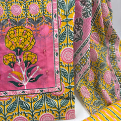 Morden Super Yellow Floral Printed Cotton Unstitched Suit Set with Dupatta