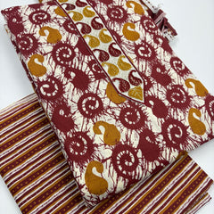 Morden Super Maroon Batik Printed Cotton Unstitched Suit Set with Dupatta