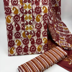 Morden Super Maroon Batik Printed Cotton Unstitched Suit Set with Dupatta