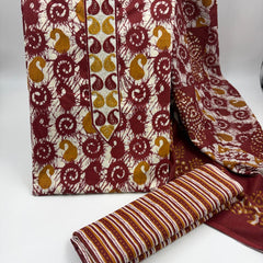 Morden Super Maroon Batik Printed Cotton Unstitched Suit Set with Dupatta