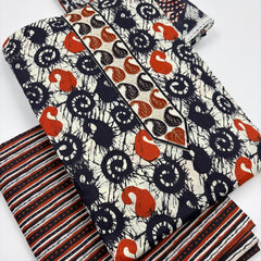 Morden Super Navy Blue Batik Printed Cotton Unstitched Suit Set with Dupatta