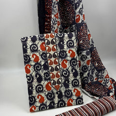 Morden Super Navy Blue Batik Printed Cotton Unstitched Suit Set with Dupatta