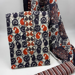 Morden Super Navy Blue Batik Printed Cotton Unstitched Suit Set with Dupatta