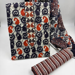 Morden Super Navy Blue Batik Printed Cotton Unstitched Suit Set with Dupatta