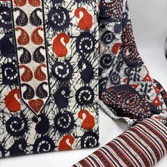Morden Super Navy Blue Batik Printed Cotton Unstitched Suit Set with Dupatta