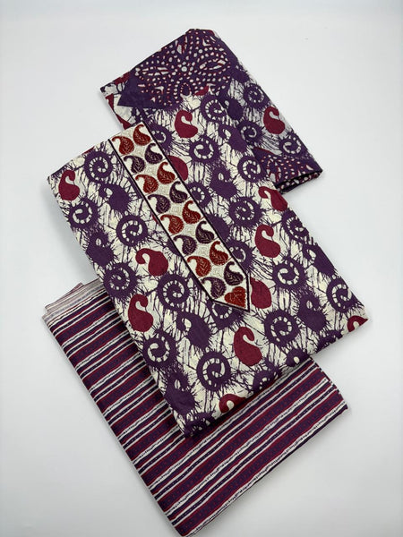 Morden Super Purple Batik Printed Cotton Unstitched Suit Set with Dupatta